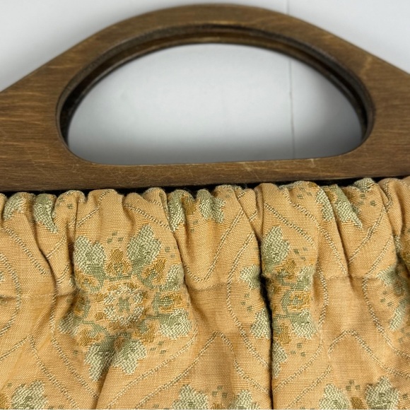 Vintage Wood Handle Fabric Tapestry Purse Handbag Retro Cottagecore Prairie - Picture 6 of 7